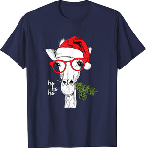 Santa Giraffe Funny Christmas, , Men, Girls, Boys T-Shirt - T-Shirt | Navy