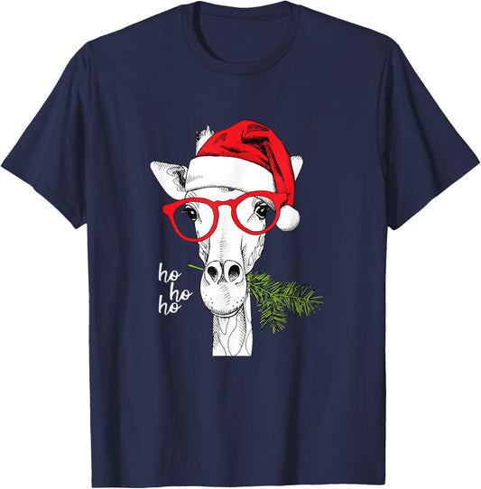 Santa Giraffe Funny Christmas, , Men, Girls, Boys T-Shirt - T-Shirt | Navy