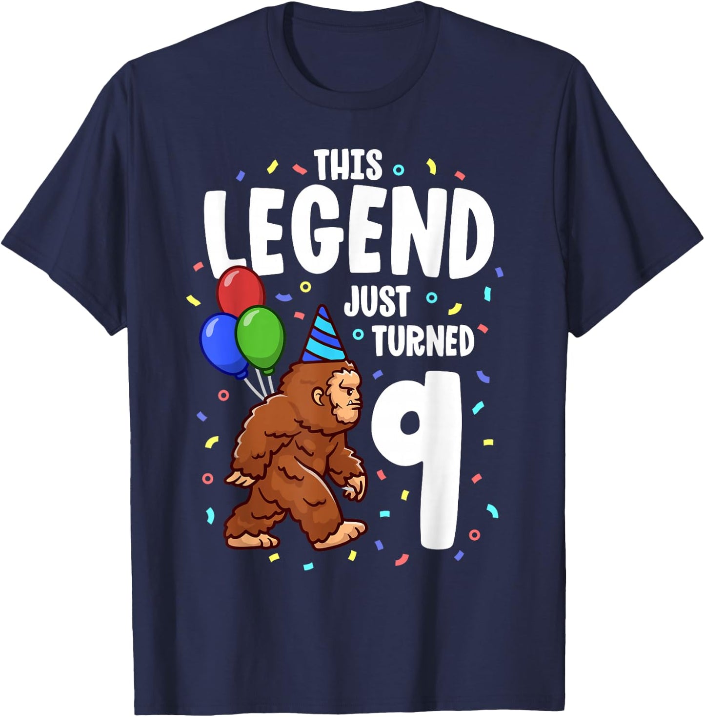 Bigfoot Birthday Party 9 Years Old Sasquatch Theme Boys T-Shirt - T-Shirt | Navy