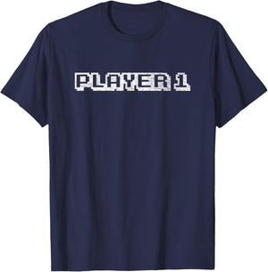 Player, 1 Player, 2 Two, 8 Bit, Suitable for Couples T-Shirt - T-Shirt | Navy