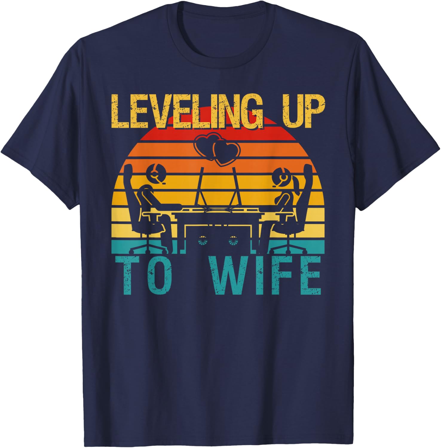 Gamer Engagement Future Mr & Mrs Leveling Up To Wife T-Shirt - T-Shirt | Navy