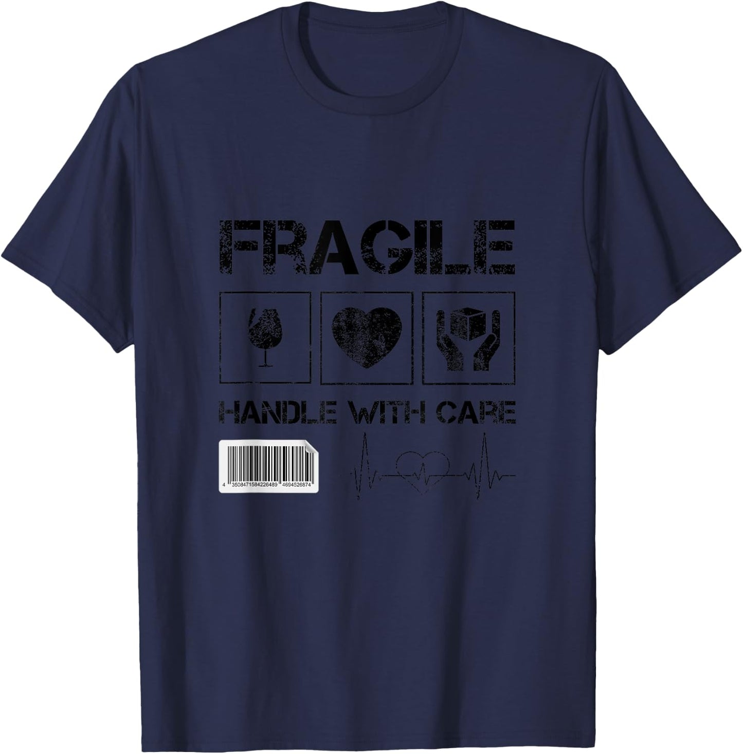 Fragile handle with care graphic and cool designs fun T-Shirt - T-Shirt | Navy