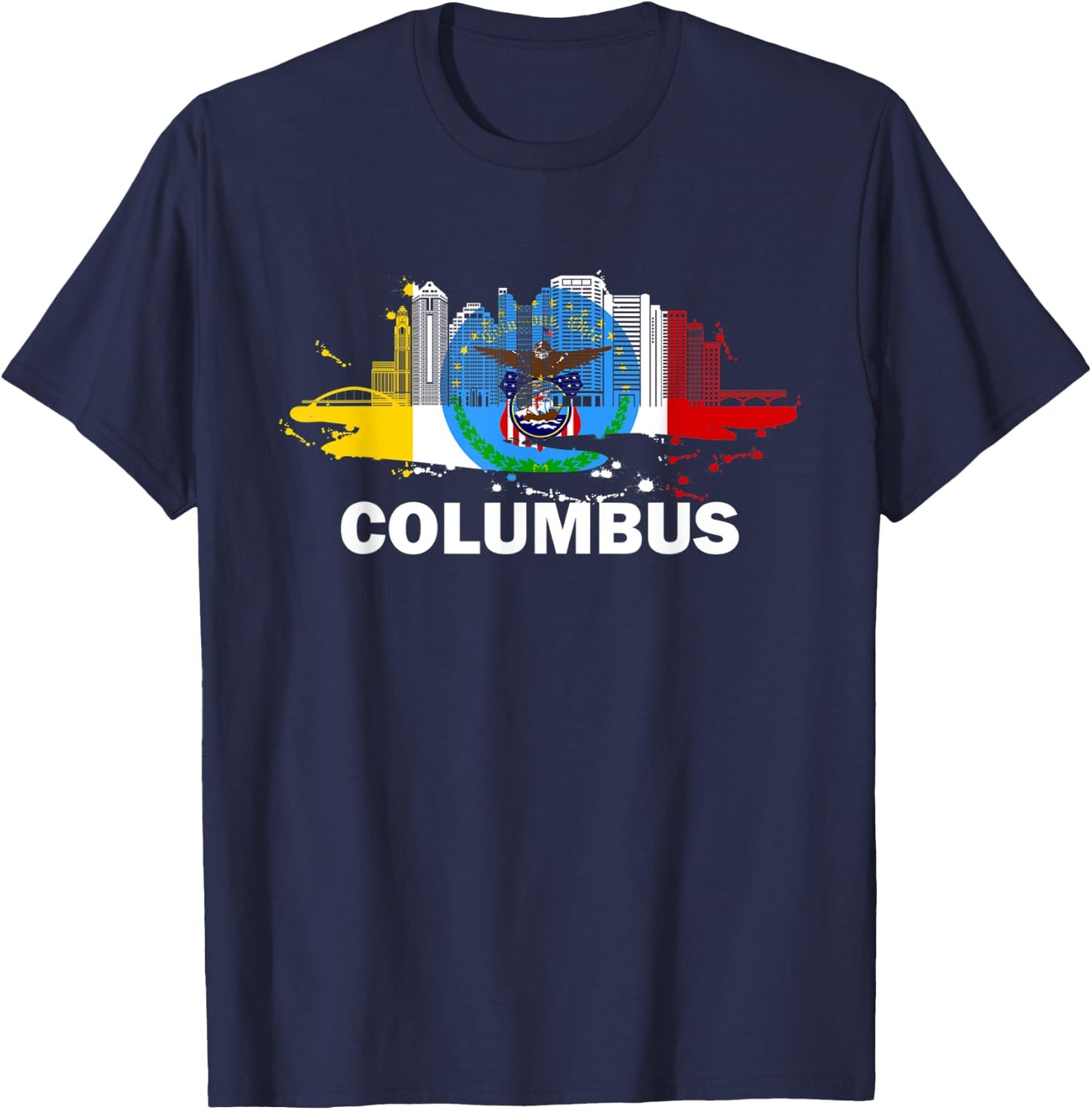 Columbus City Flag Downtown Skyline - Columbus Skyline T-Shirt - T-Shirt | Navy