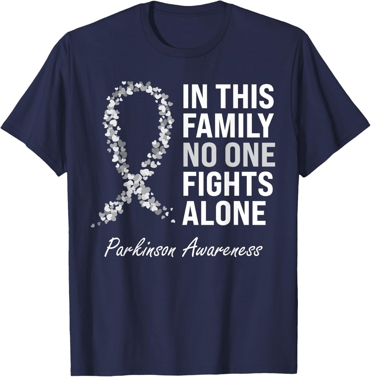 Parkinson Awareness Gray Ribbon Small T-Shirt - T-Shirt | Navy