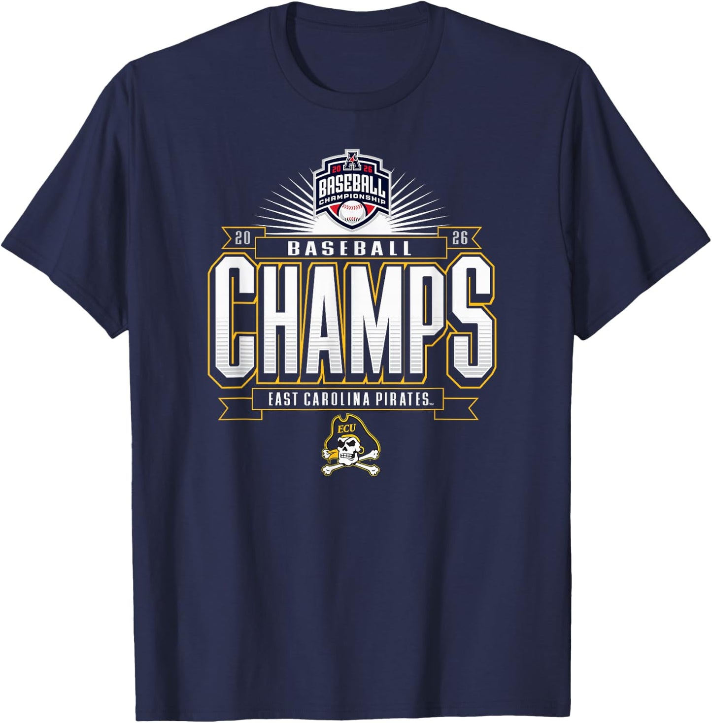 East Carolina Pirates AAC Champs 2026 Baseball T-Shirt - T-Shirt | Navy