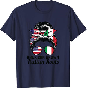 American grown Italian roots Messy Bun Italy T-Shirt - T-Shirt | Navy