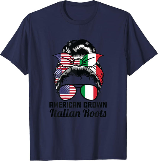 American grown Italian roots Messy Bun Italy T-Shirt - T-Shirt | Navy