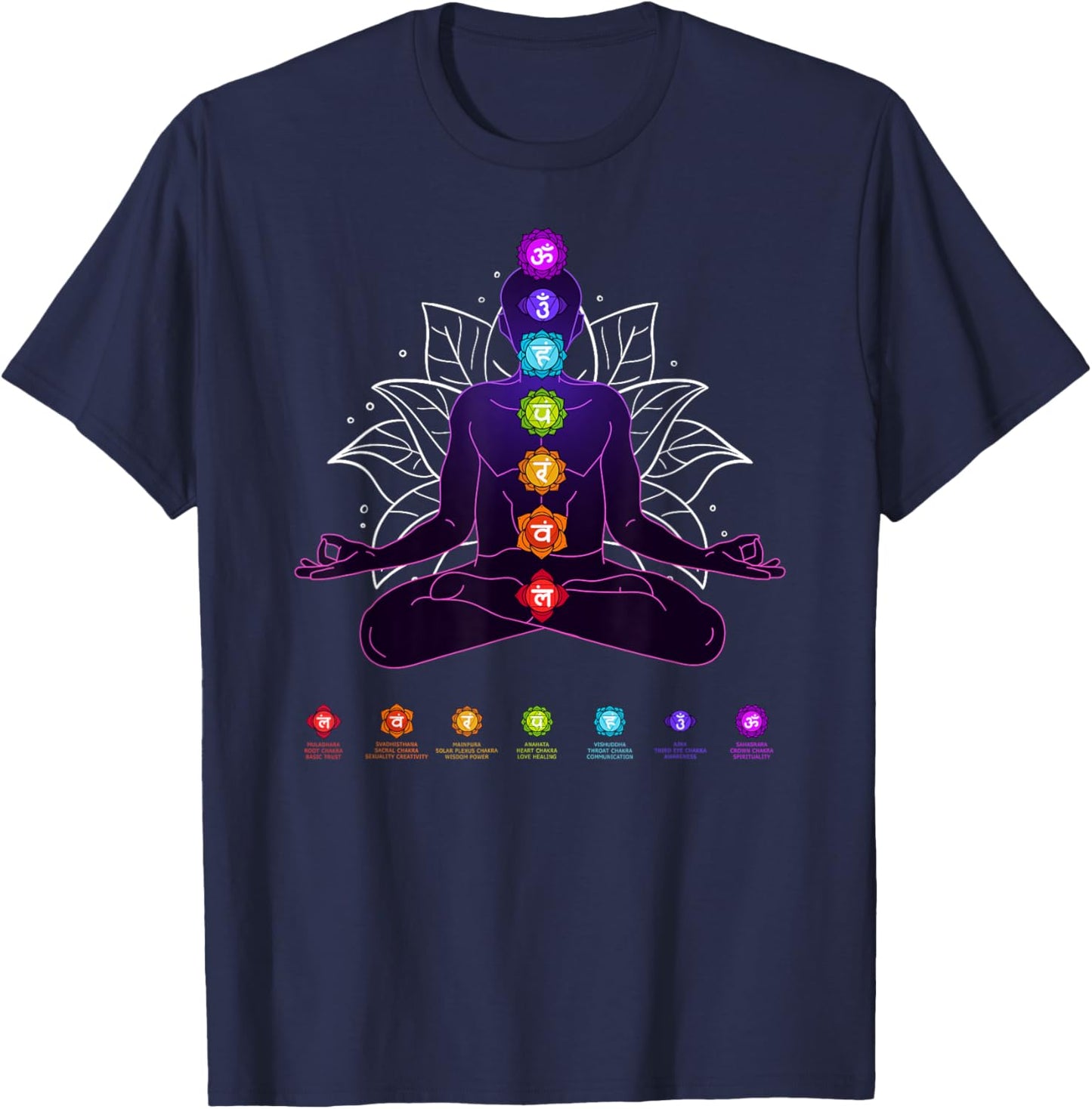 Yoga Chakra Spiritual Body System Meditation T-Shirt - T-Shirt | Navy