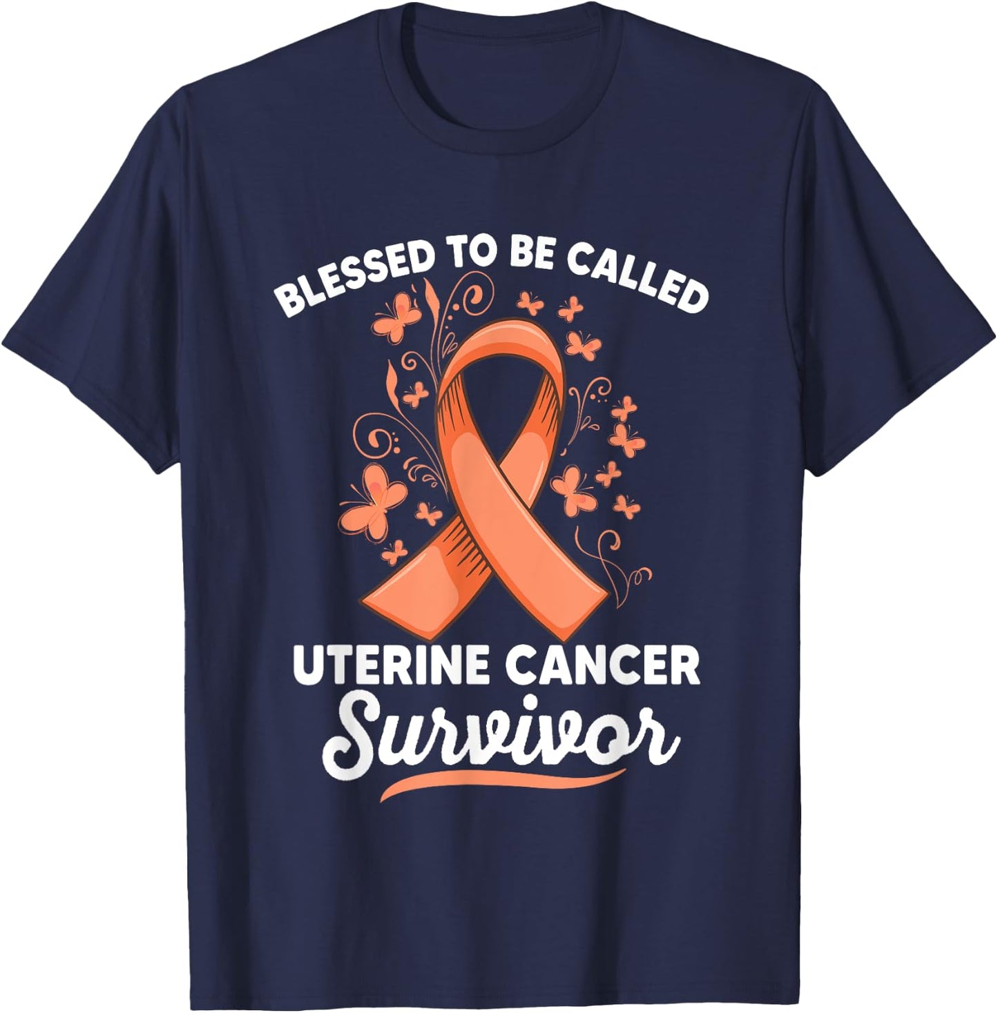 Peach ribbon support survivor of uterine cancer awareness T-Shirt - T-Shirt | Navy