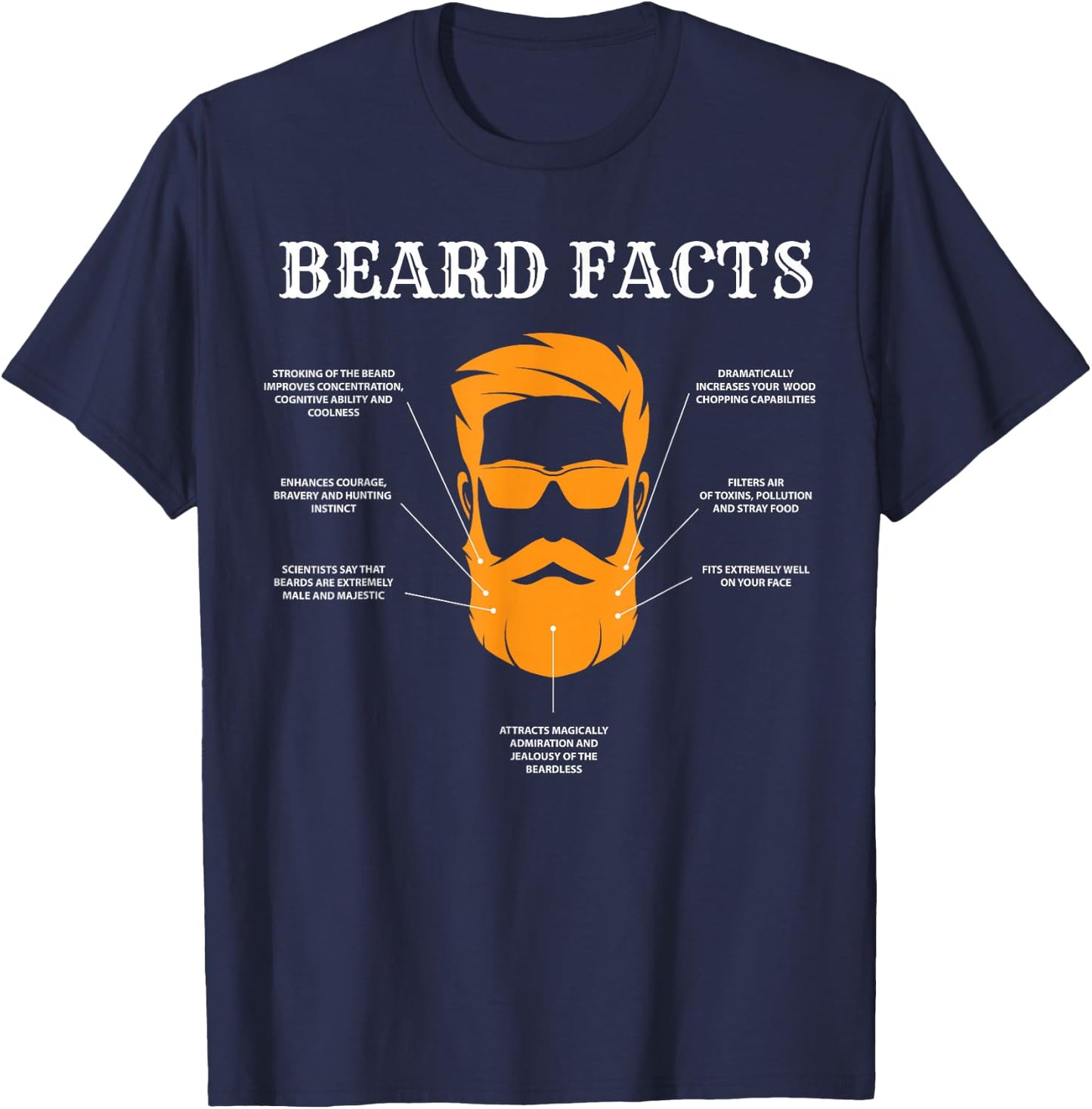 Funny Beard Facts, Bearded Man, Barber, Beard Lover T-Shirt - T-Shirt | Navy