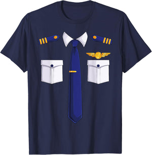 Funny Pilot Costume Airplane Kids Women Men Boys Halloween T-Shirt - T-Shirt | Navy