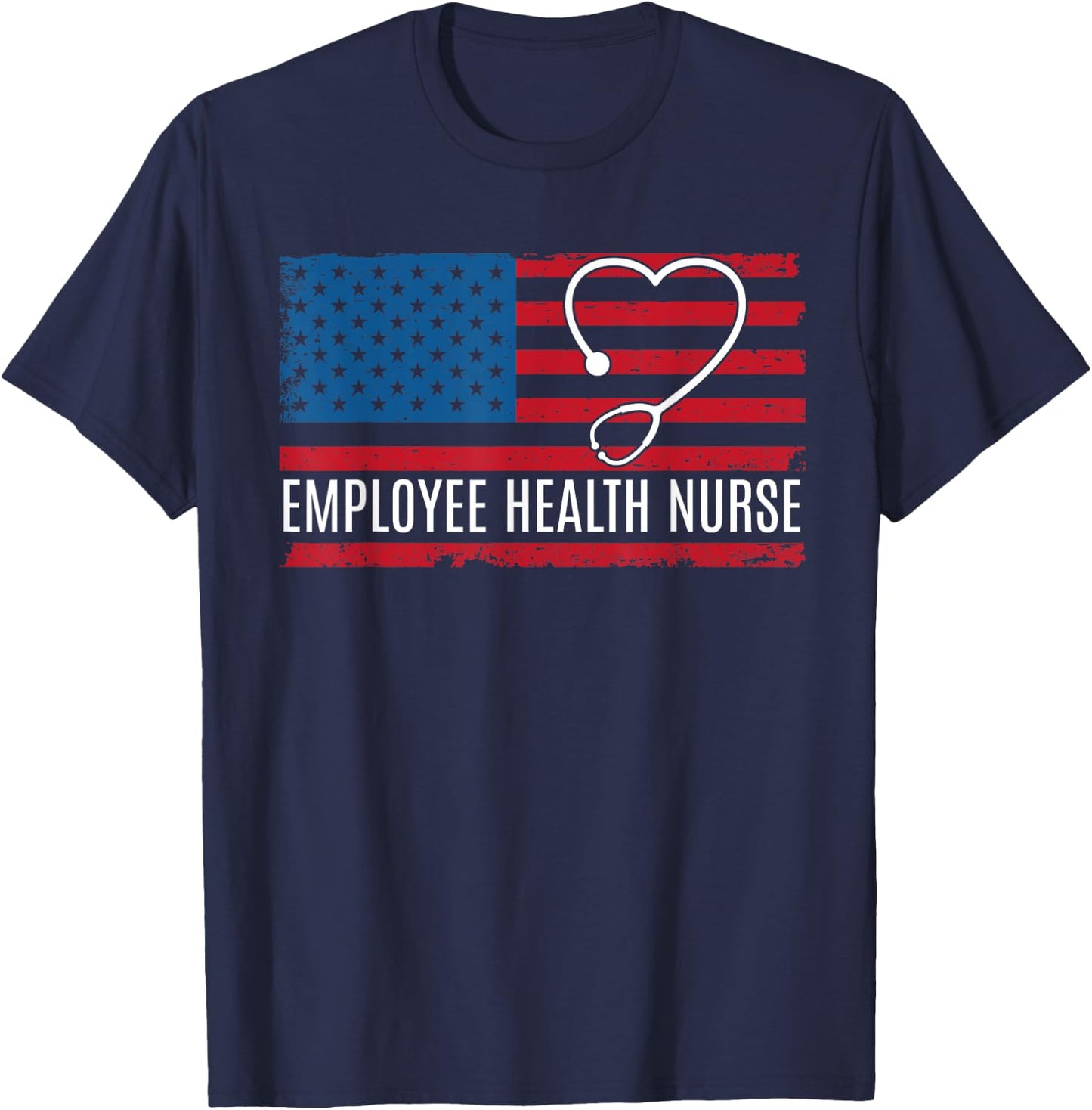 Employee Health Worker Nurse USA Flag Patriotic Women Kids Men T-Shirt - T-Shirt | Navy