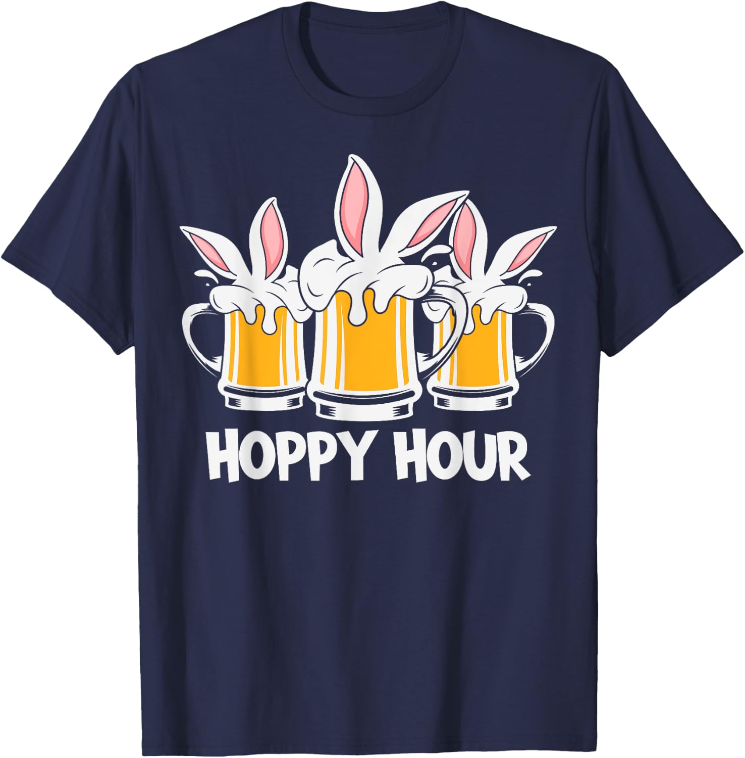 Hoppy Hour Funny Easter Beer Pints Bunny Ears Drinking Gift T-Shirt - T-Shirt | Navy
