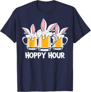 Hoppy Hour Funny Easter Beer Pints Bunny Ears Drinking Gift T-Shirt - T-Shirt | Navy