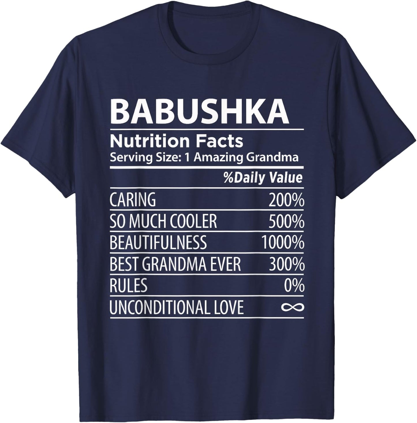 Babushka Nutrition Facts | Funny Russian Grandma T-Shirt - T-Shirt | Navy
