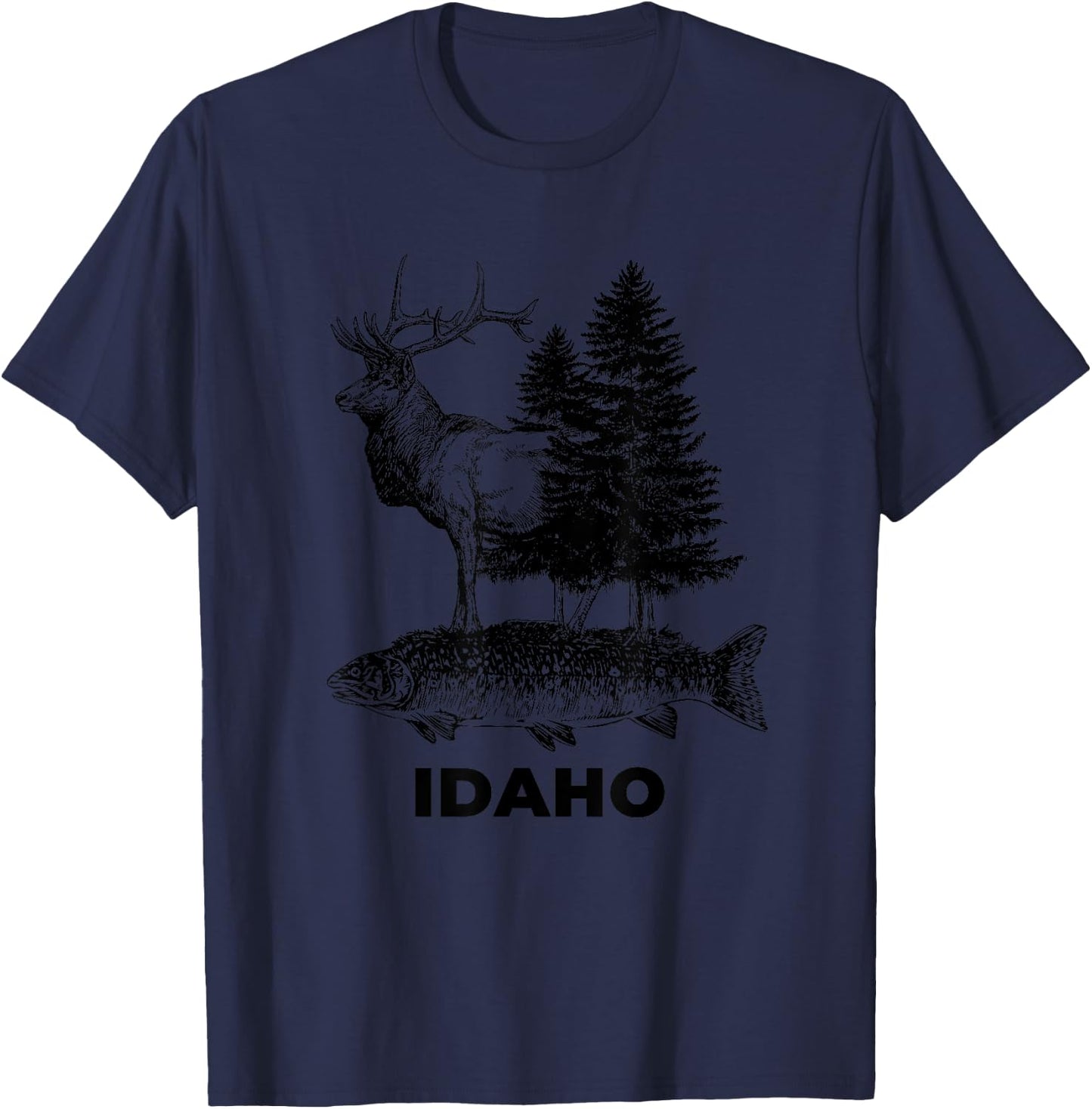 Idaho Vacation and Elk Trout Fish T-Shirt - T-Shirt | Navy