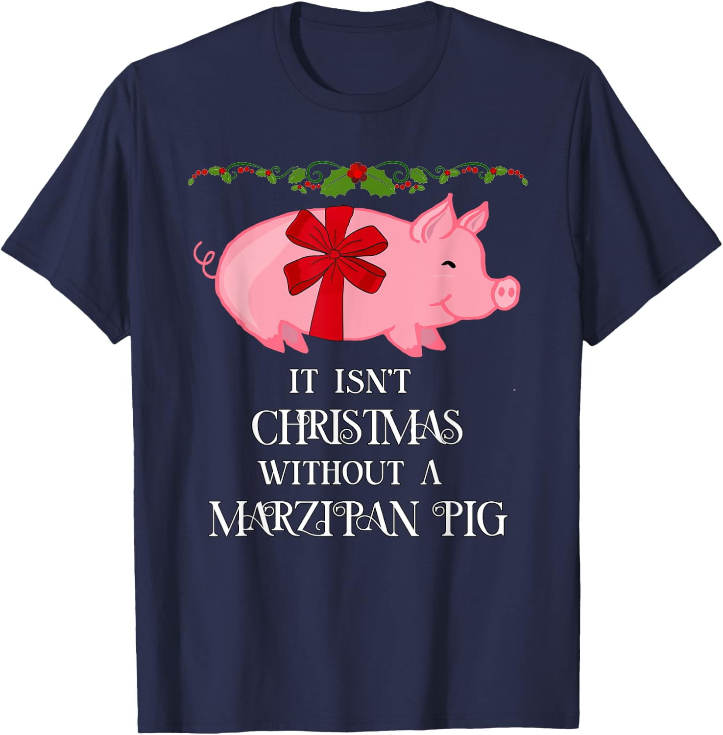 Funny Scandinavian Norwegian Marzipan Pig Christmas T-Shirt - T-Shirt | Navy