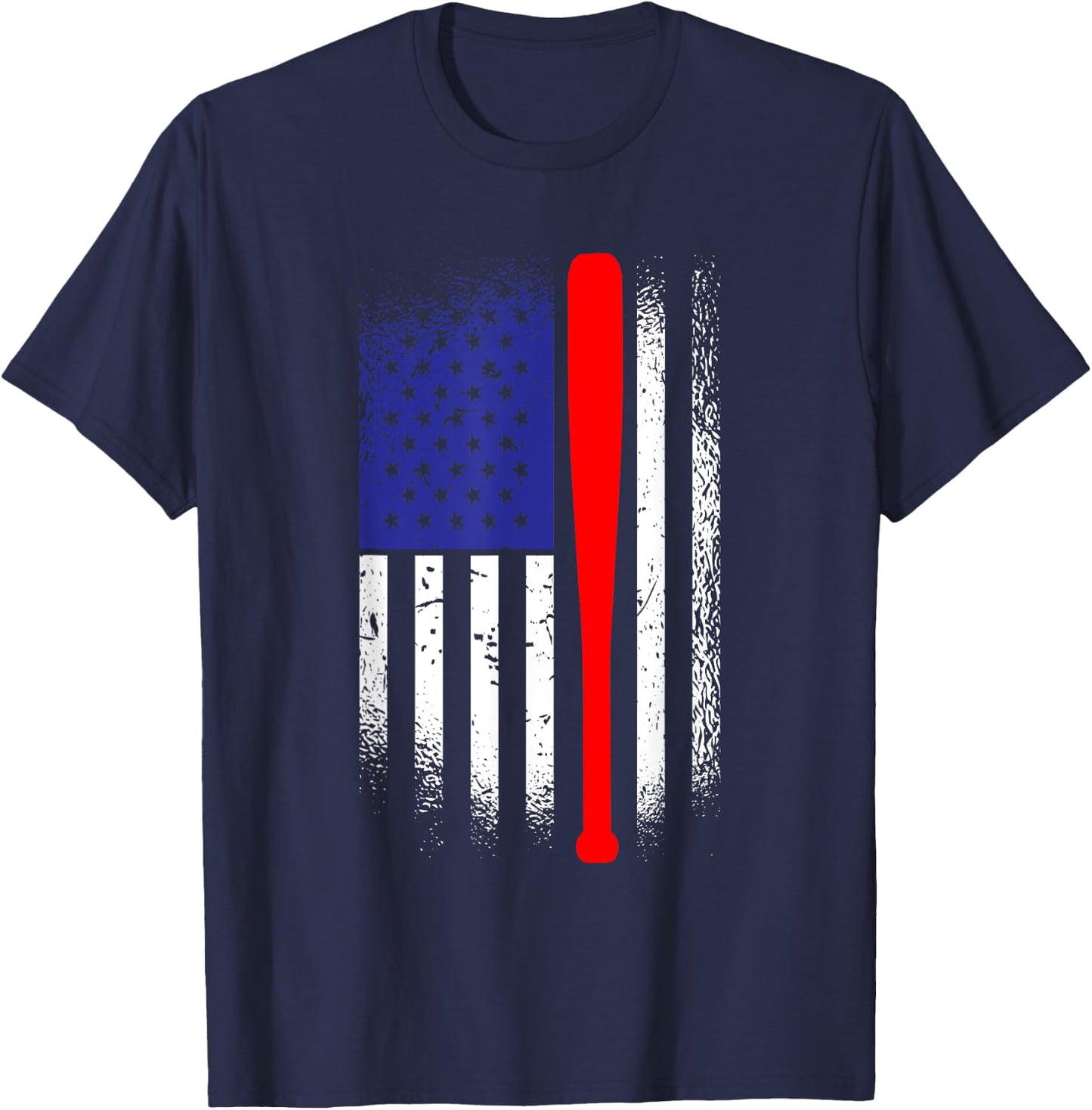 American Flag Baseball 4th Of July Patriotic Memorial Day T-Shirt - T-Shirt | Navy