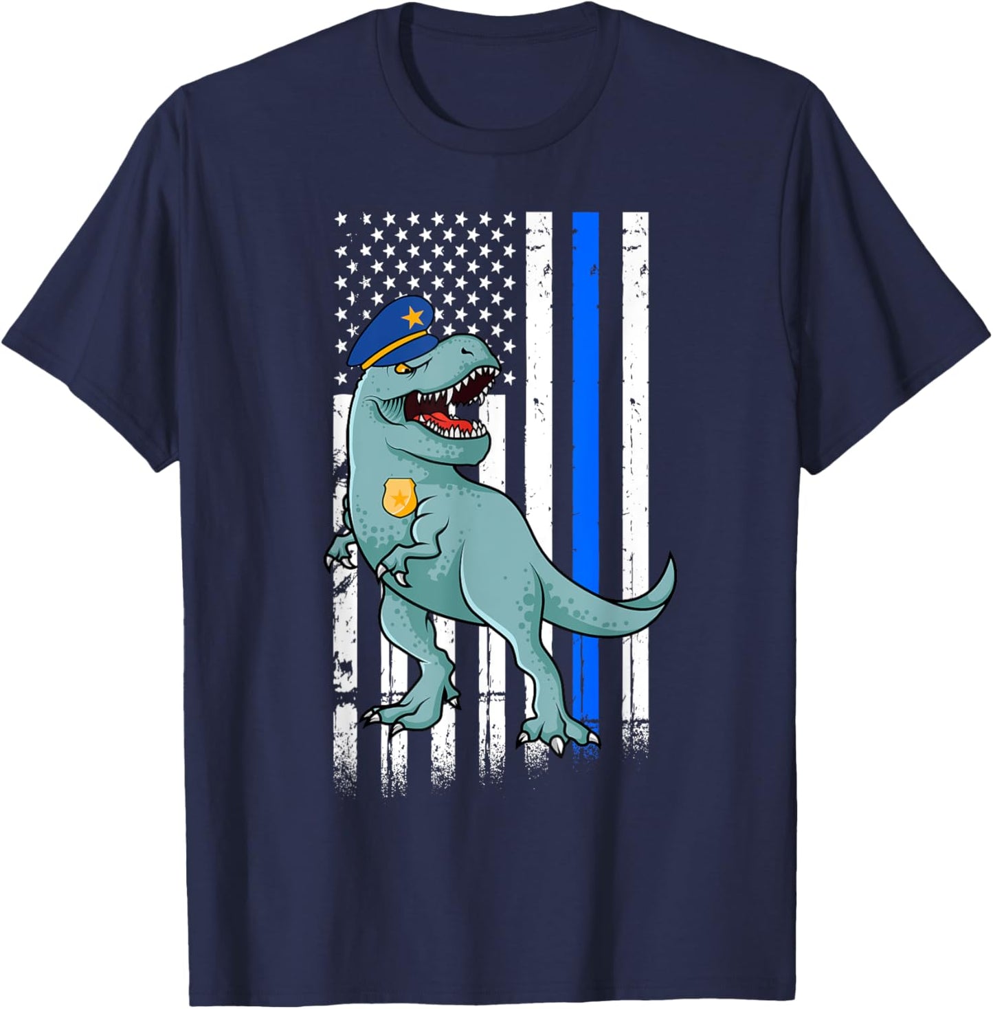 Police T-Rex Dinosaur Back the Blue Law Enforcement T-Shirt - T-Shirt | Navy
