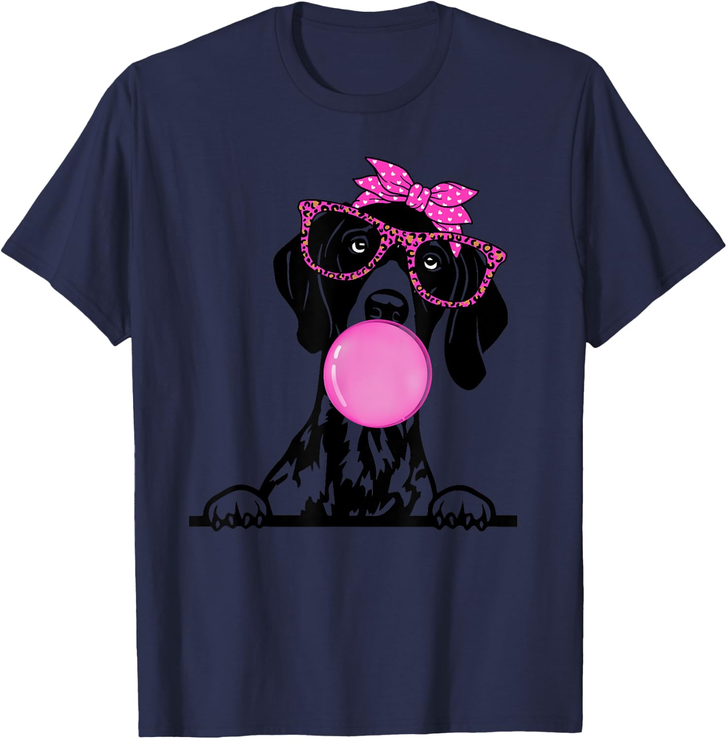German Shorthaired Pointer with bubble gum bandana glasses T-Shirt - T-Shirt | Navy