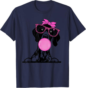 German Shorthaired Pointer with bubble gum bandana glasses T-Shirt - T-Shirt | Navy
