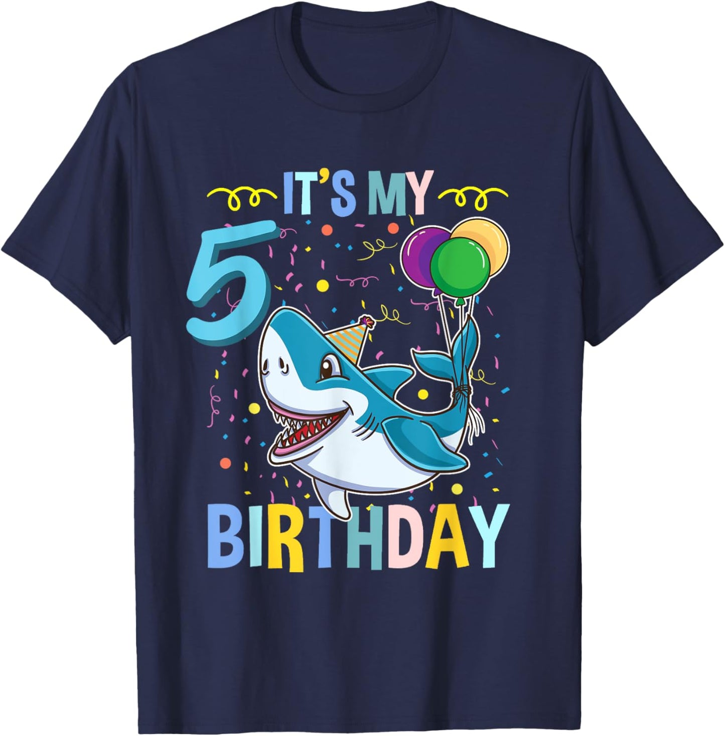 Shark Lover Its My 5th Birthday T-Shirt - T-Shirt | Navy