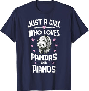 Pandas And Pianos Shirt Gift Girls Women T-Shirt - T-Shirt | Navy