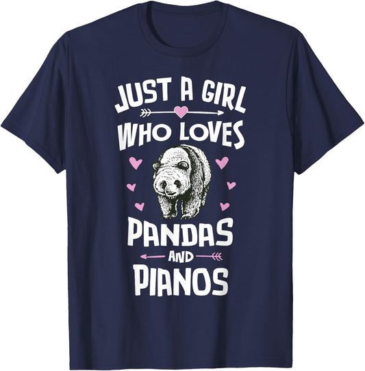 Pandas And Pianos Shirt Gift Girls Women T-Shirt - T-Shirt | Navy