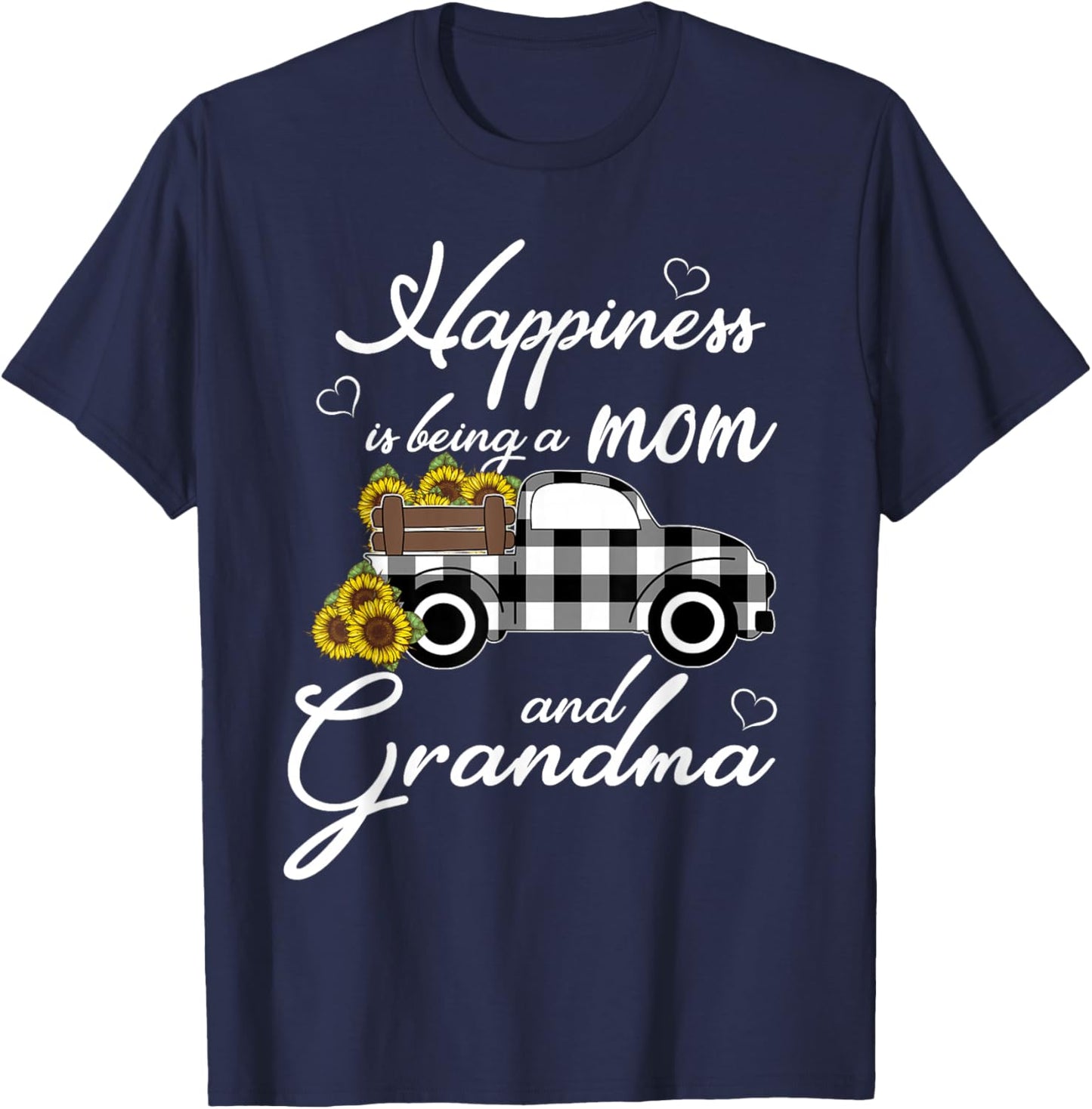 Sunflower Grandma Shirt Happiness is being a Mom and Grandma T-Shirt - T-Shirt | Navy