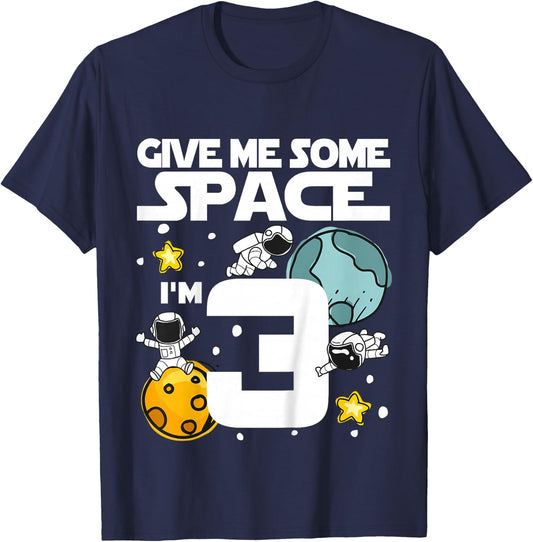 Kids 3 Year Old Outer Space Birthday Planets Astronaut 3rd Gift T-Shirt - T-Shirt | Navy