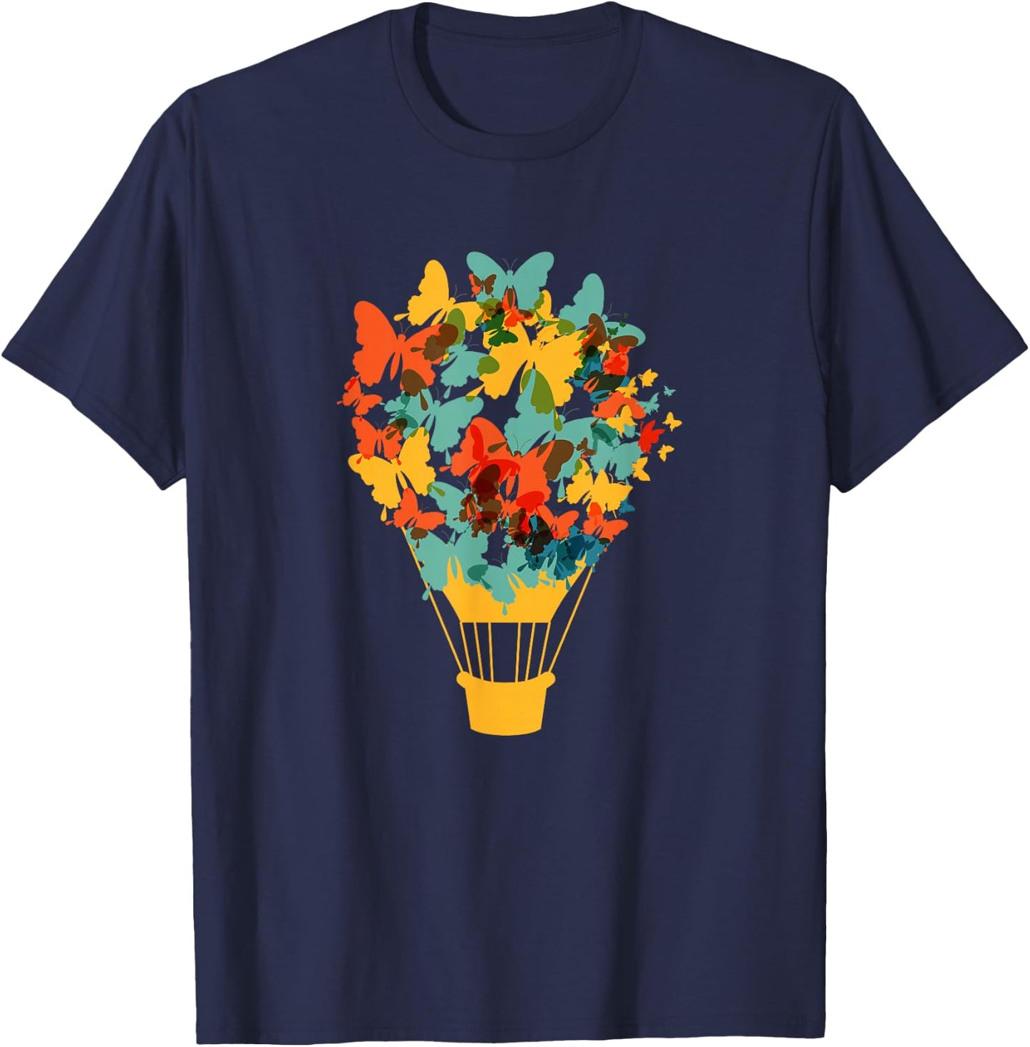Hot Air Balloon Butterflies Butterfly Beautiful Lepidoptera T-Shirt - T-Shirt | Navy