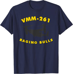 VMM-261 Raging Bulls MV-22 Osprey Tiltrotor Squadron T-Shirt - T-Shirt | Navy