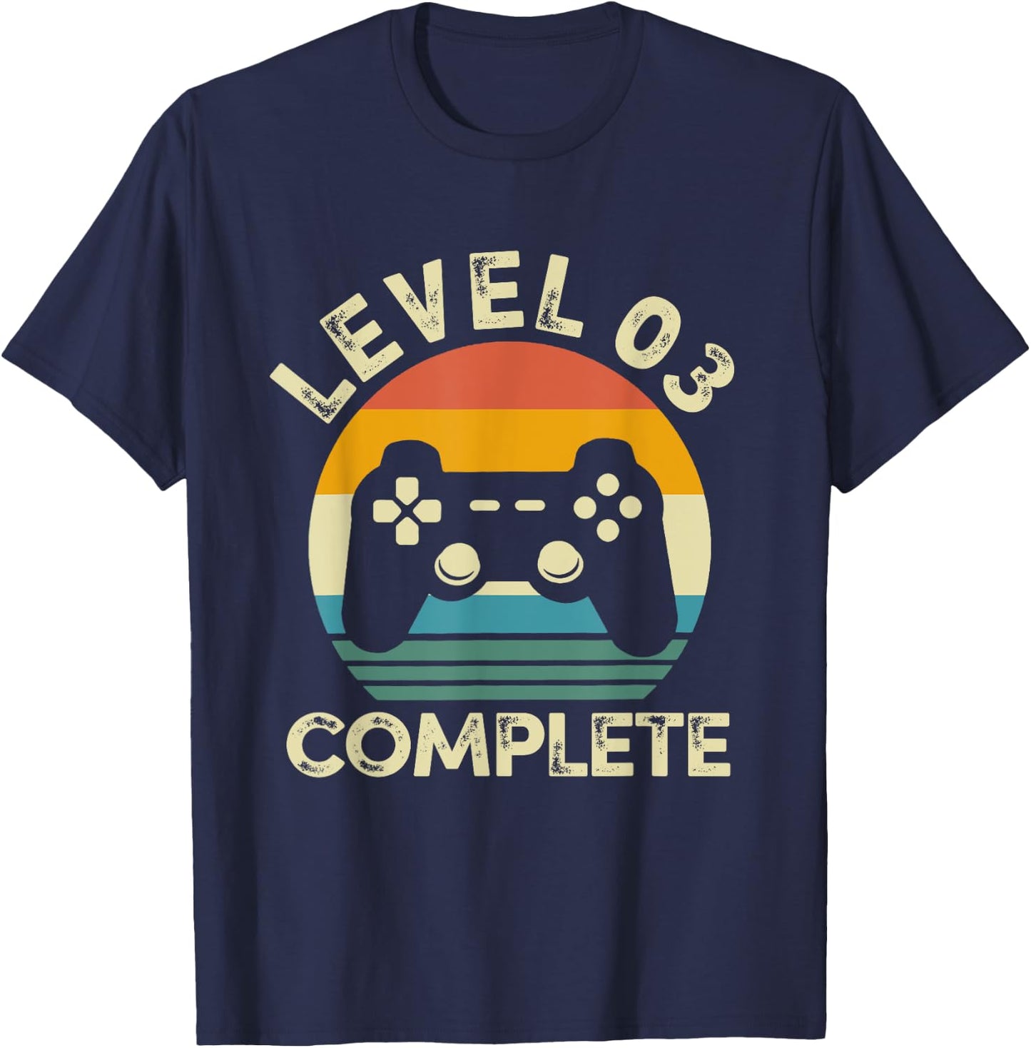 Vintage Level 03 Complete 3rd Birthday 3 Years Old Gamer T-Shirt - T-Shirt | Navy