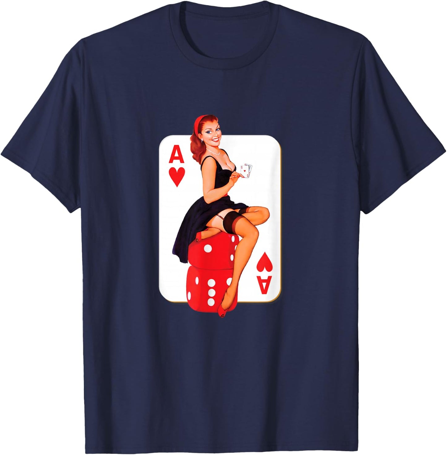 Sexy Vintage Casino Pinup Girl T-Shirt - T-Shirt | Navy