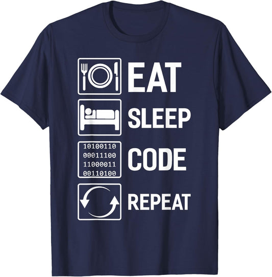 Programmer Eat Sleep Code Repeat T-Shirt - T-Shirt | Navy