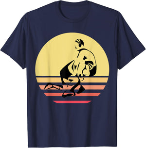 Wrestling Vintage Retro Two Wrestlers And Sun Grappler Gifts T-Shirt - T-Shirt | Navy