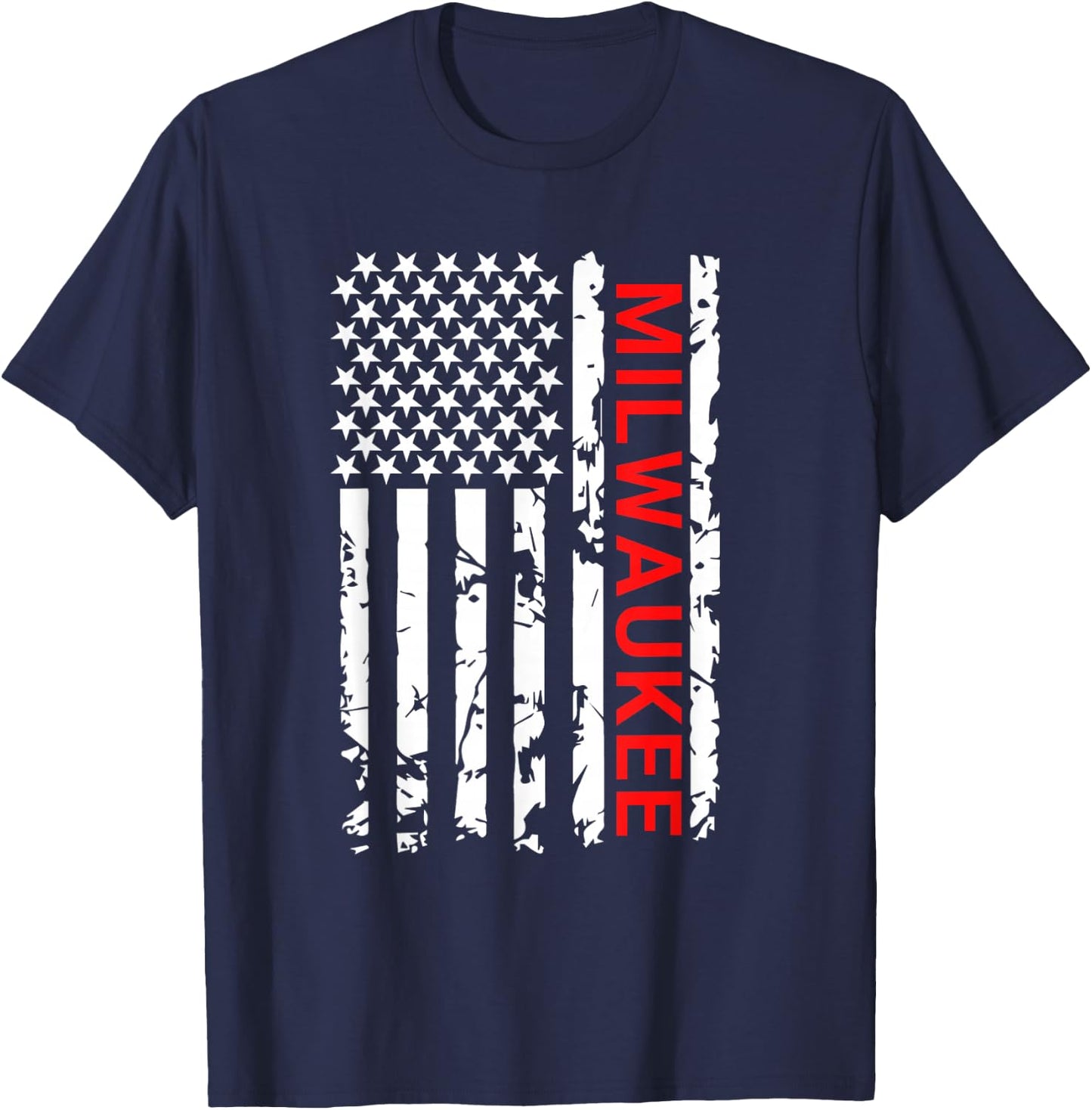 Milwaukee USA Black And White Flag T-Shirt - T-Shirt | Navy