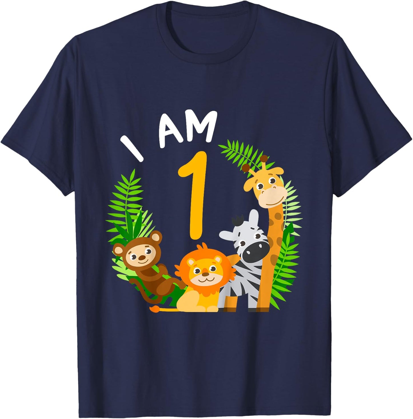 1st Birthday Children's Birthday First Birthday Jungle T-Shirt - T-Shirt | Navy