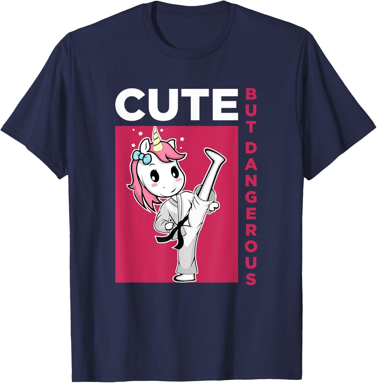 Cute but Dangerous Karate Taekwondo Unicorn Karate Girl T-Shirt - T-Shirt | Navy