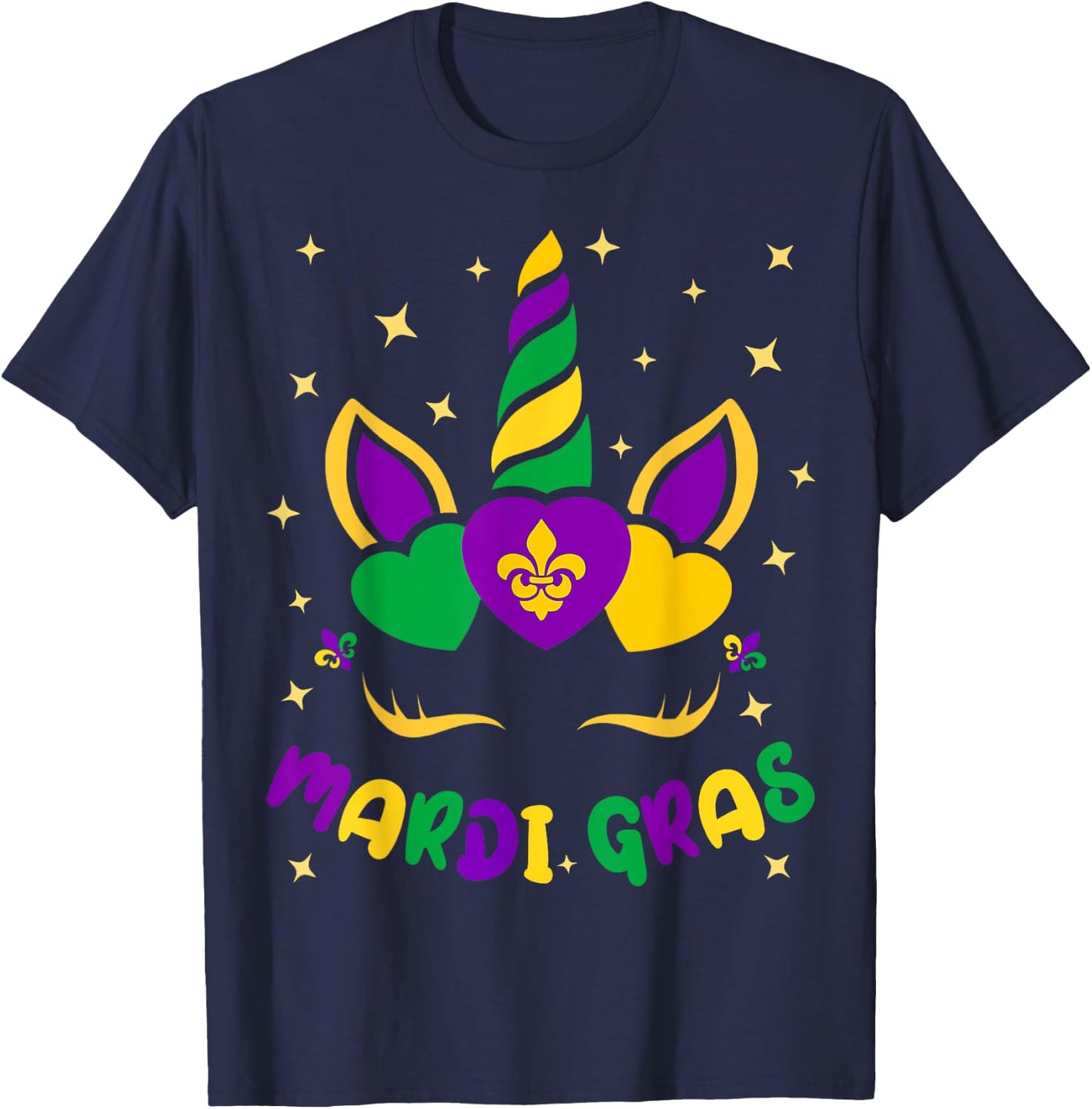 Mardi Gras Unicorn 2022 Mask Party Girls Kids Toddler T-Shirt - T-Shirt | Navy