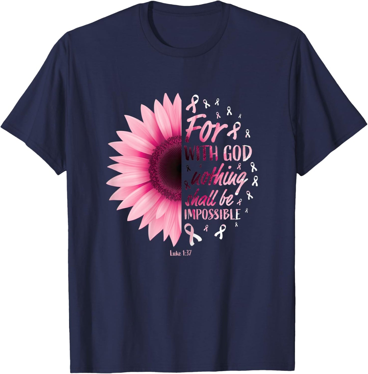 Religious Bible Verse Breast Cancer Pink Ribbon Gifts Women T-Shirt - T-Shirt | Navy