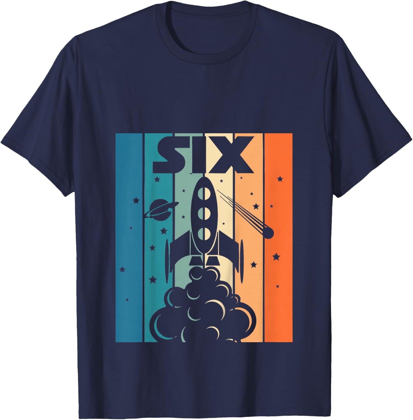 6 Year Old 6th Space Rocket Astronaut Birthday Boys Girls T-Shirt - T-Shirt | Navy