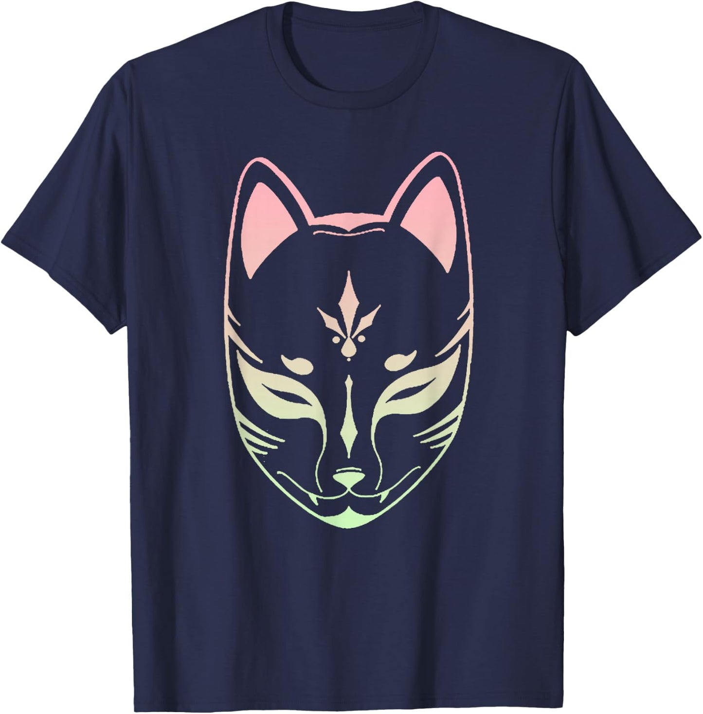 Anime Kitsune Retro Vintage Japanese Fox Mask T-Shirt - T-Shirt | Navy