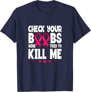 Check Your Boobs Breast Cancer Awareness T-Shirt - T-Shirt | Navy