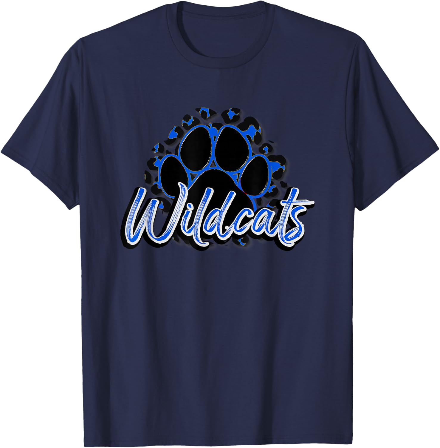 Wildcats Blue Black Cheetah School Sports Fan Team Spirit T-Shirt - T-Shirt | Navy