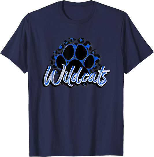 Wildcats Blue Black Cheetah School Sports Fan Team Spirit T-Shirt - T-Shirt | Navy