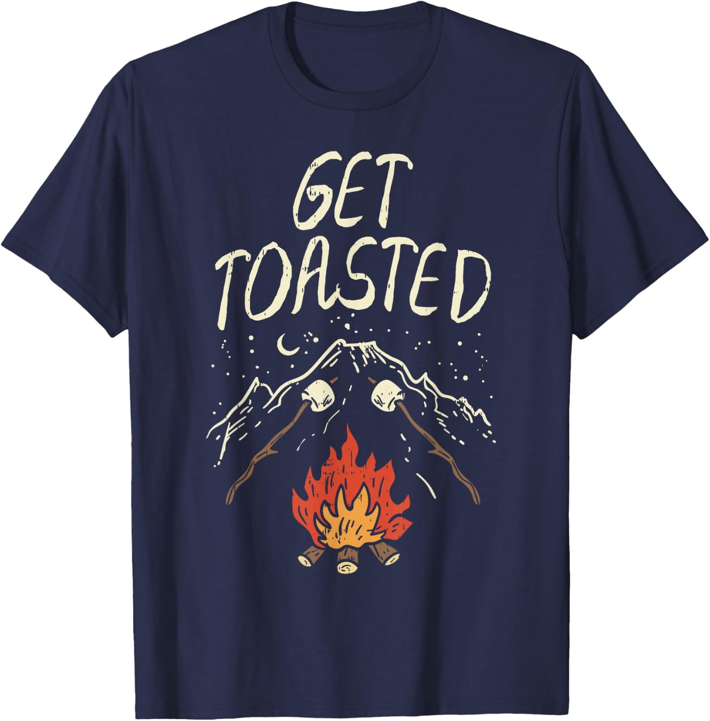 Lets Get Toasted Camping Nature Hiking Campfire Camper Gift T-Shirt - T-Shirt | Navy
