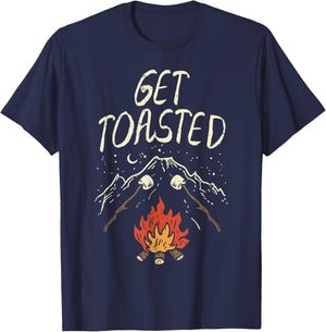 Lets Get Toasted Camping Nature Hiking Campfire Camper Gift T-Shirt - T-Shirt | Navy