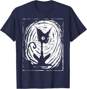 Black Cat Lazy Halloween Costume Scary Creepy T-Shirt - T-Shirt | Navy