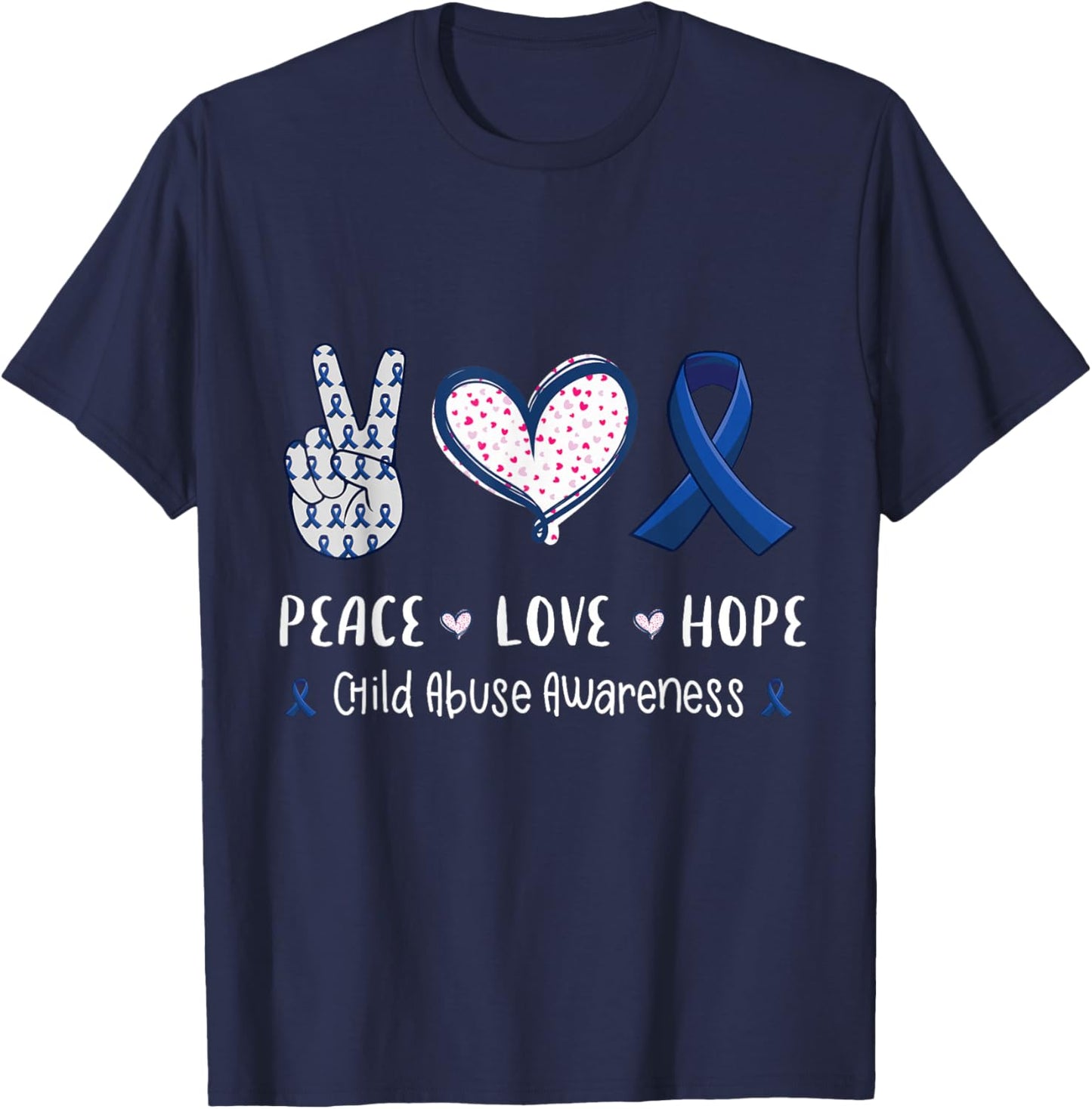 Peace Love hope child abuse awareness ribbon men women kids T-Shirt - T-Shirt | Navy
